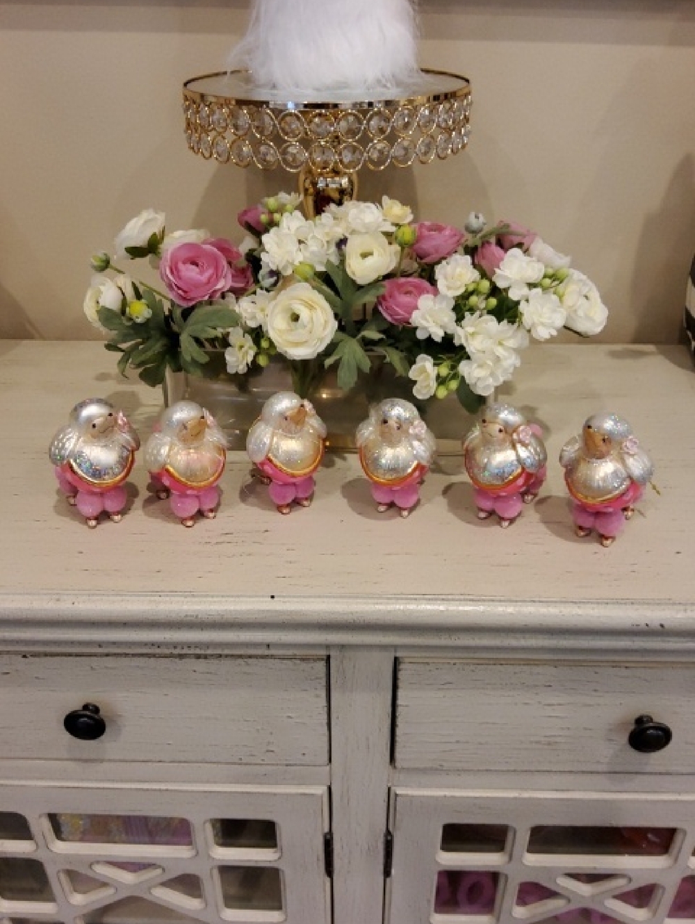 Decorative Pink and White Poodle Ornaments - Set of 6